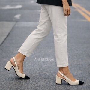 Veronica Beard Cecile Slingback 60 Ivory Croc Black Cap Toe Heels Size 10M NWB